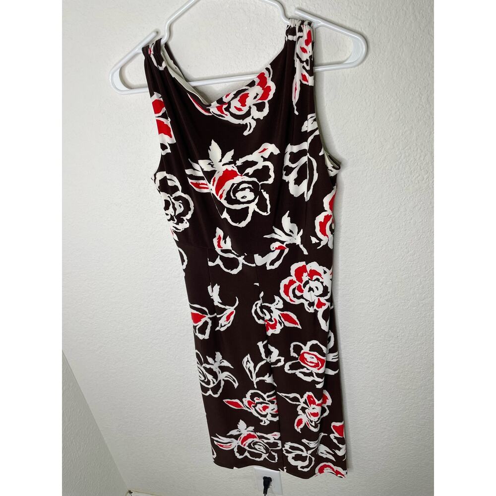 American Living Dress Floral White and Brown Faux Wrap Dress size 8 - Picture 5 of 6
